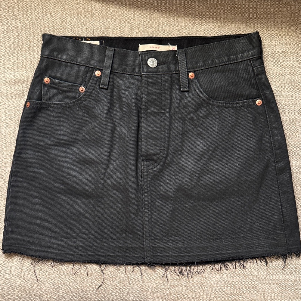 Levi's Black Coated Denim Icon Mini Skirt